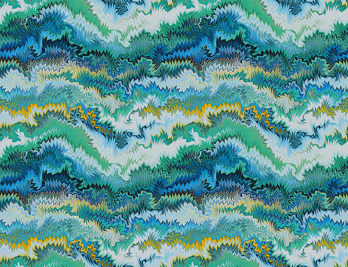 A 2x2 tiling of a spiked marbling pattern.